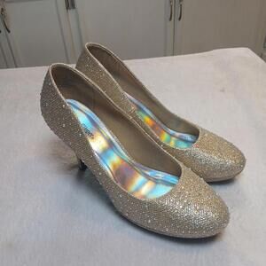 Silver Slipper Womens Pump Diamond Sparkle Rhinestone Slip On Shoes
